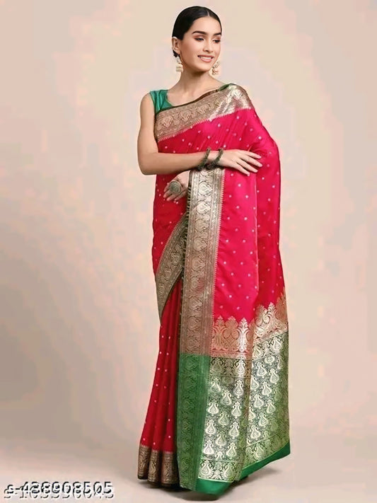 Elegant Red Banarasi Satin Silk Saree with Intricate Embroidery